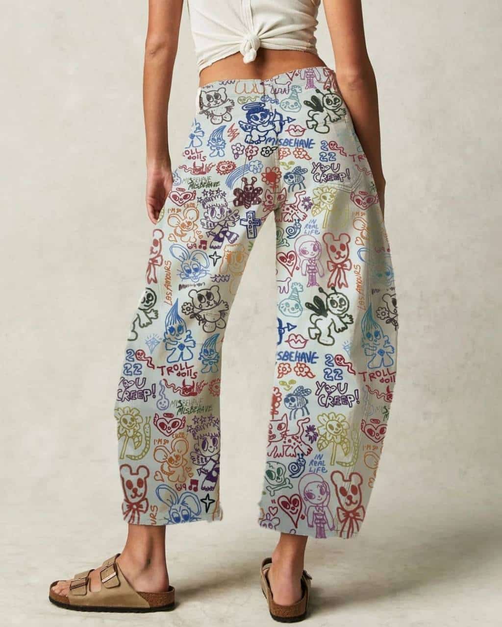 Mid Rise Printed Barrel Denim Jeans