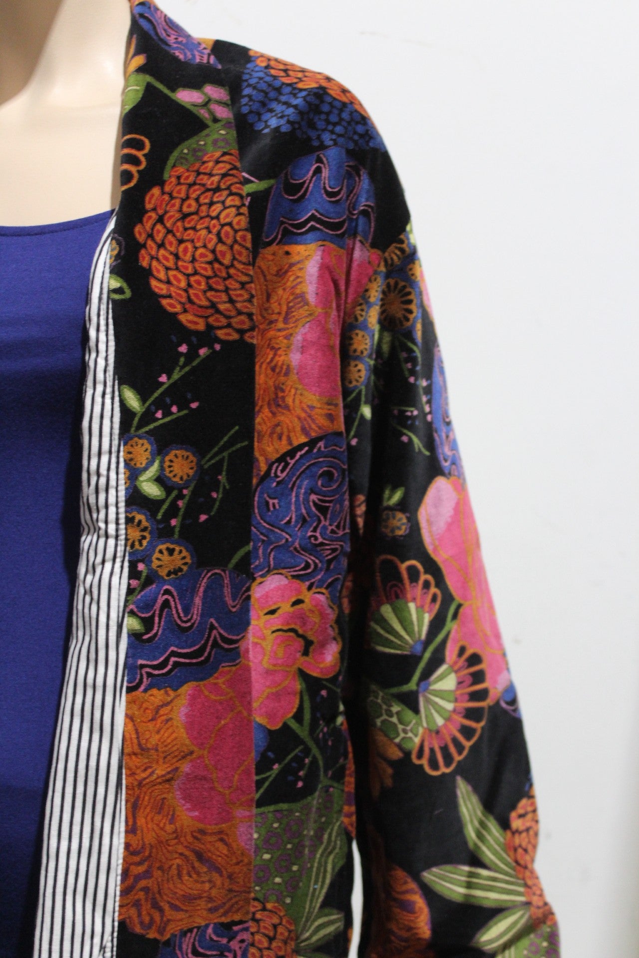 Floral Kimono Velvet Jacket With Belt