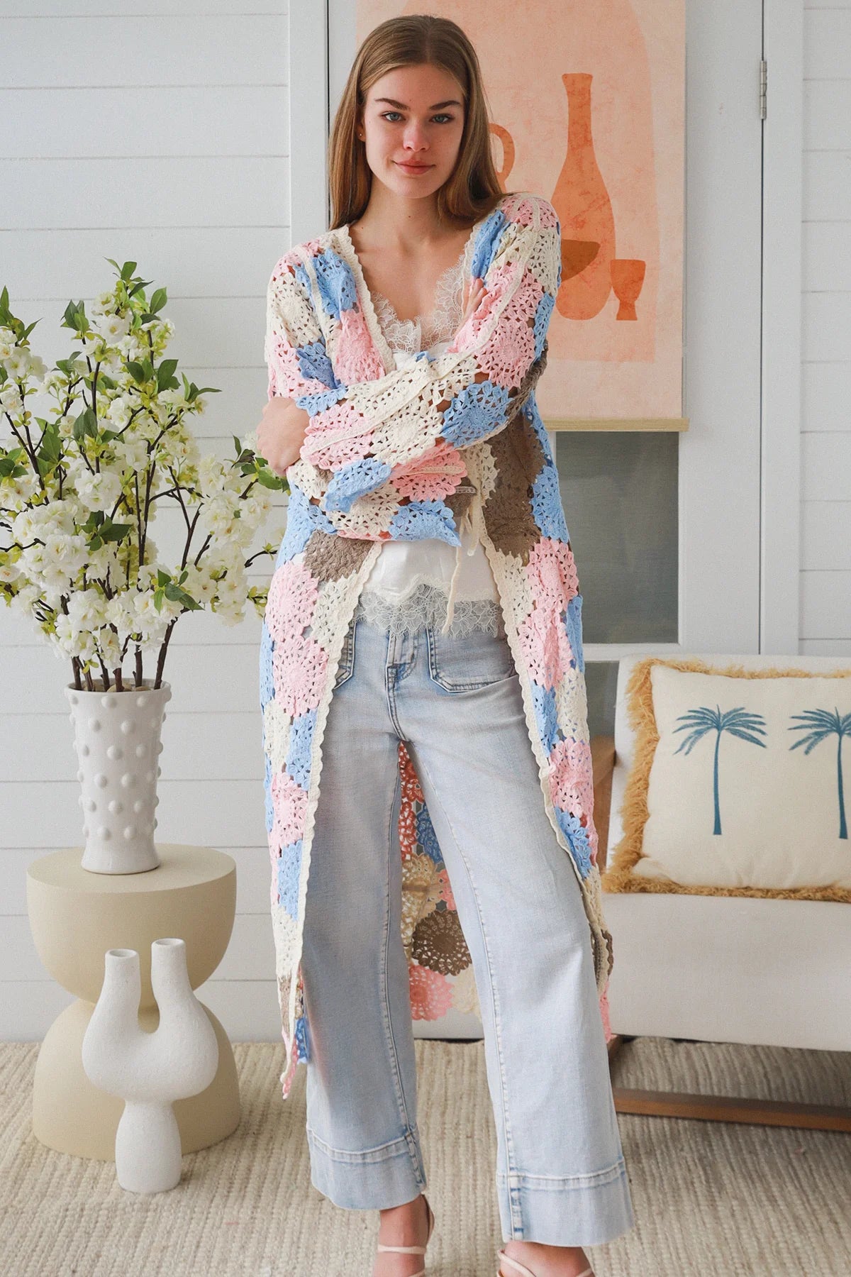 Maxi Flower Panel Crochet Cardigan