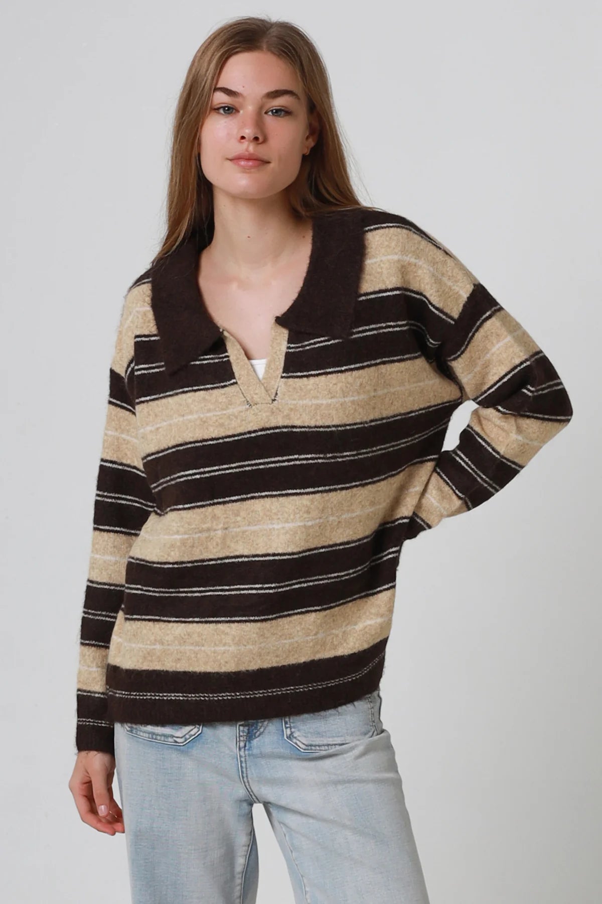 Julie Striped Collared Rugby Jumper