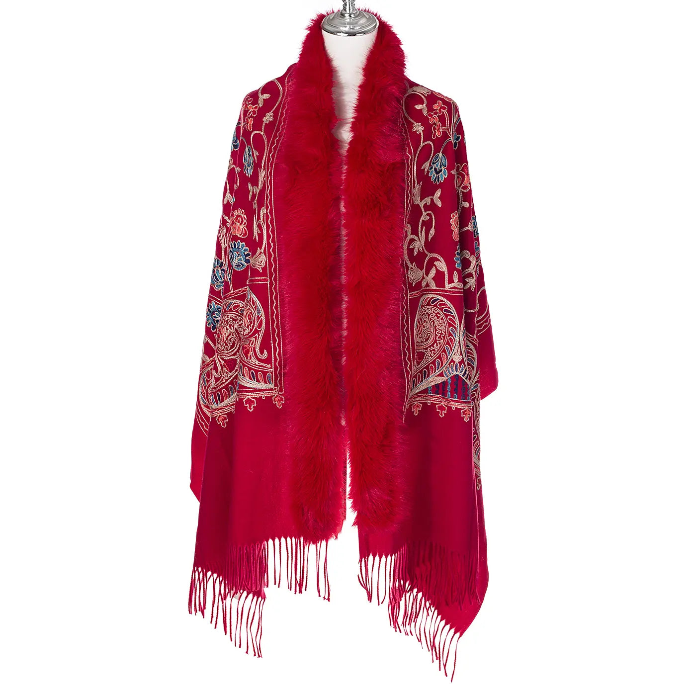 Blossom Embroidered Wrap With Fur
