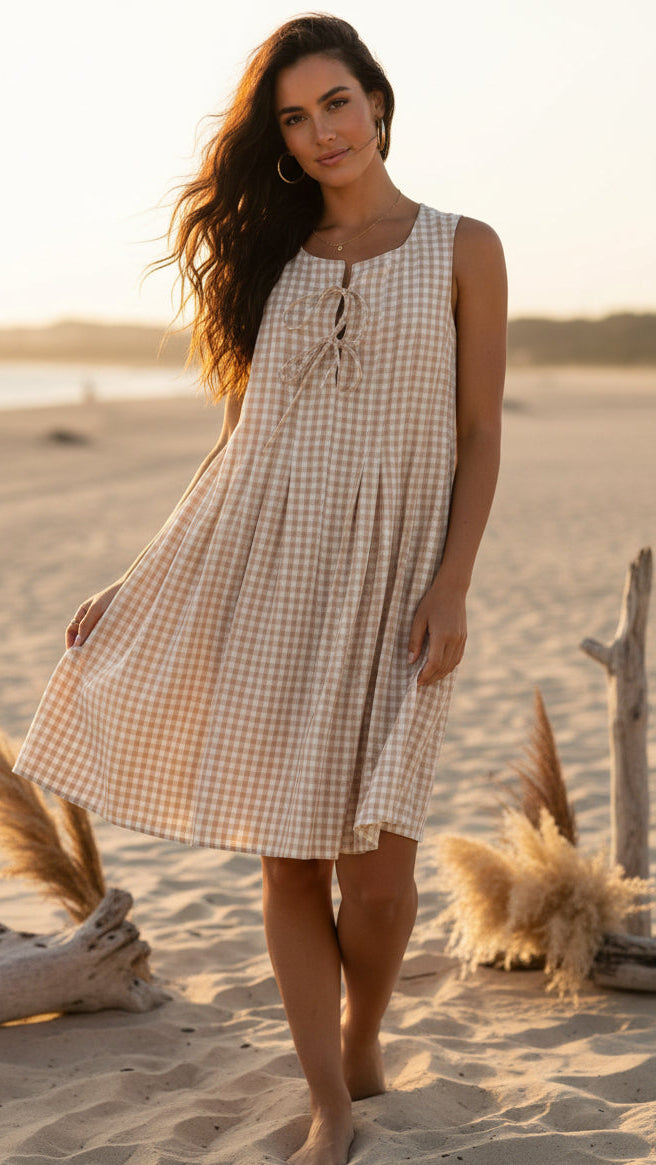 🌟SALE - Linen Look Mini Dress Gingham