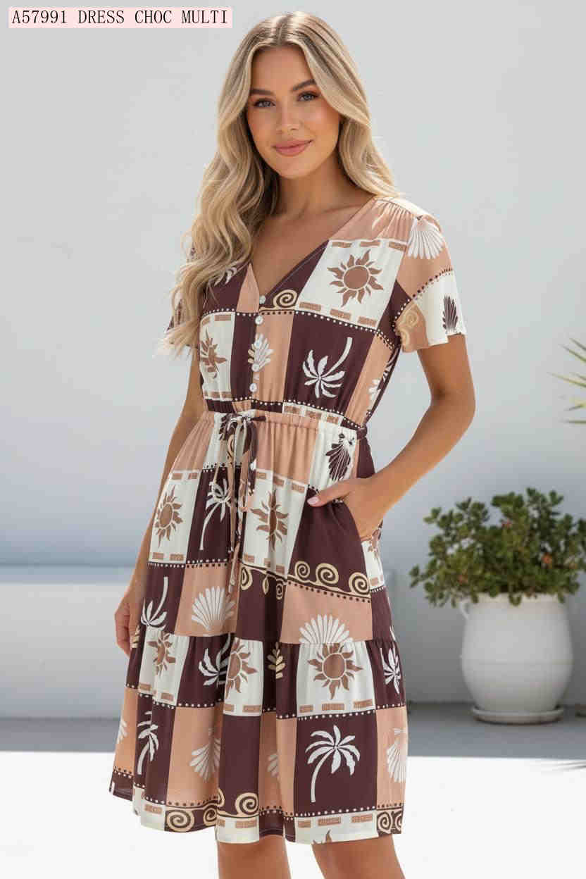 Sunny Palm V-neck Mini Dress