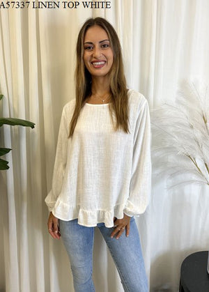 🌟SALE - Long Sleeve Linen Top W/Frill