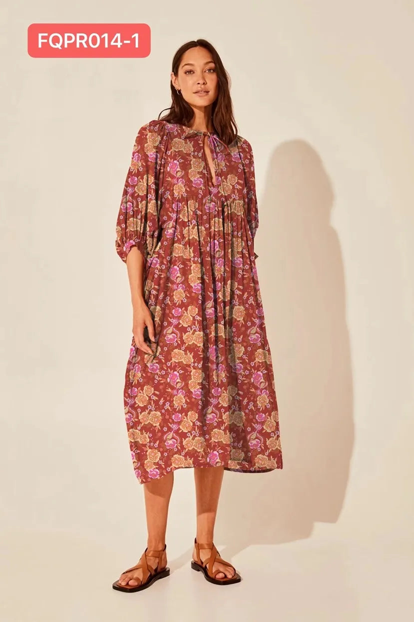 Cynthia Puff Sleeve Baby Doll Style Midi Dress