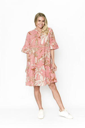 Maya Button V Neck Layer Dress - Animal Print