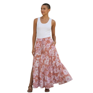 Peach Sunset Hibiscus Maxi Skirt