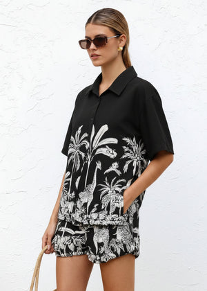 Palm Print Shirt/Short Set