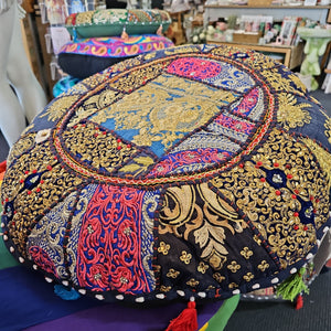 CUSHION 50CM PATCHWORK ROUND SEQUINED