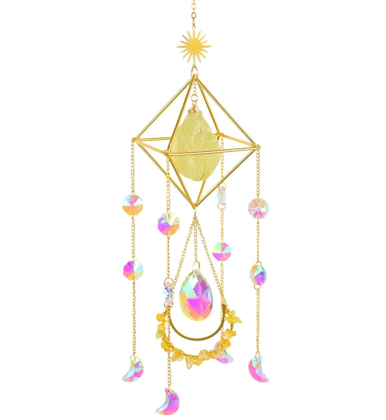 Citrine Sun Catcher In Diamond Cage