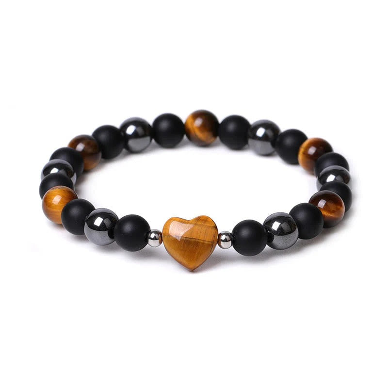 Black Onyx Bracelet With Tiger Eye Heart