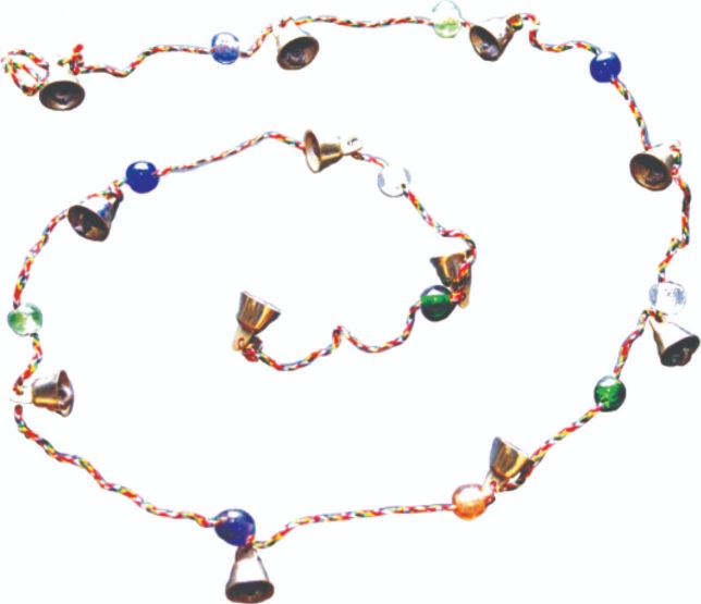 Brass Bells On String With Beads