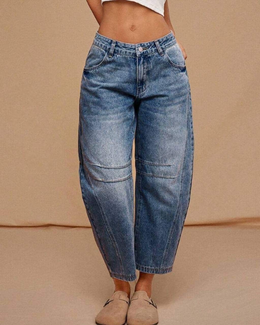 MID RISE BARREL DENIM JEANS