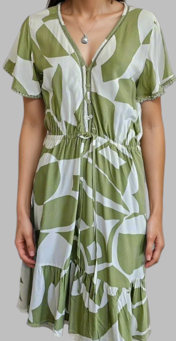 OLIVE ABSTRACT MINI DRESS