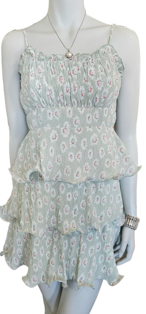GREEN FLUTE RUFFLE DRESS