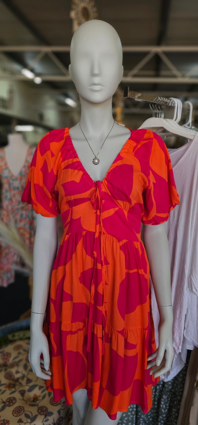 ABSTRACT MINI DRESS WITH TIE