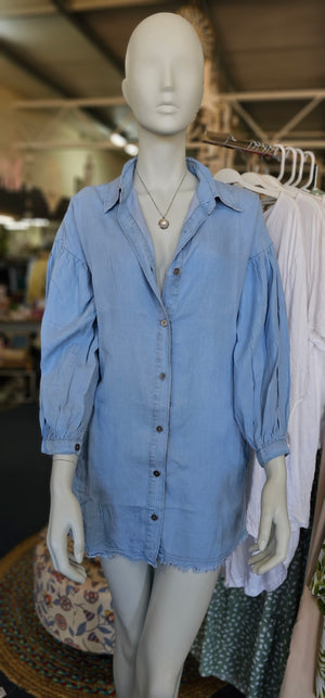 #Cotton Denim Blue Shirt Dress