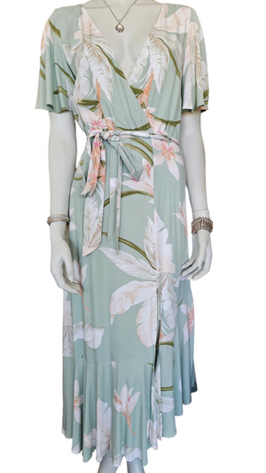 SAGE TROPICAL MIDI WITH TIE