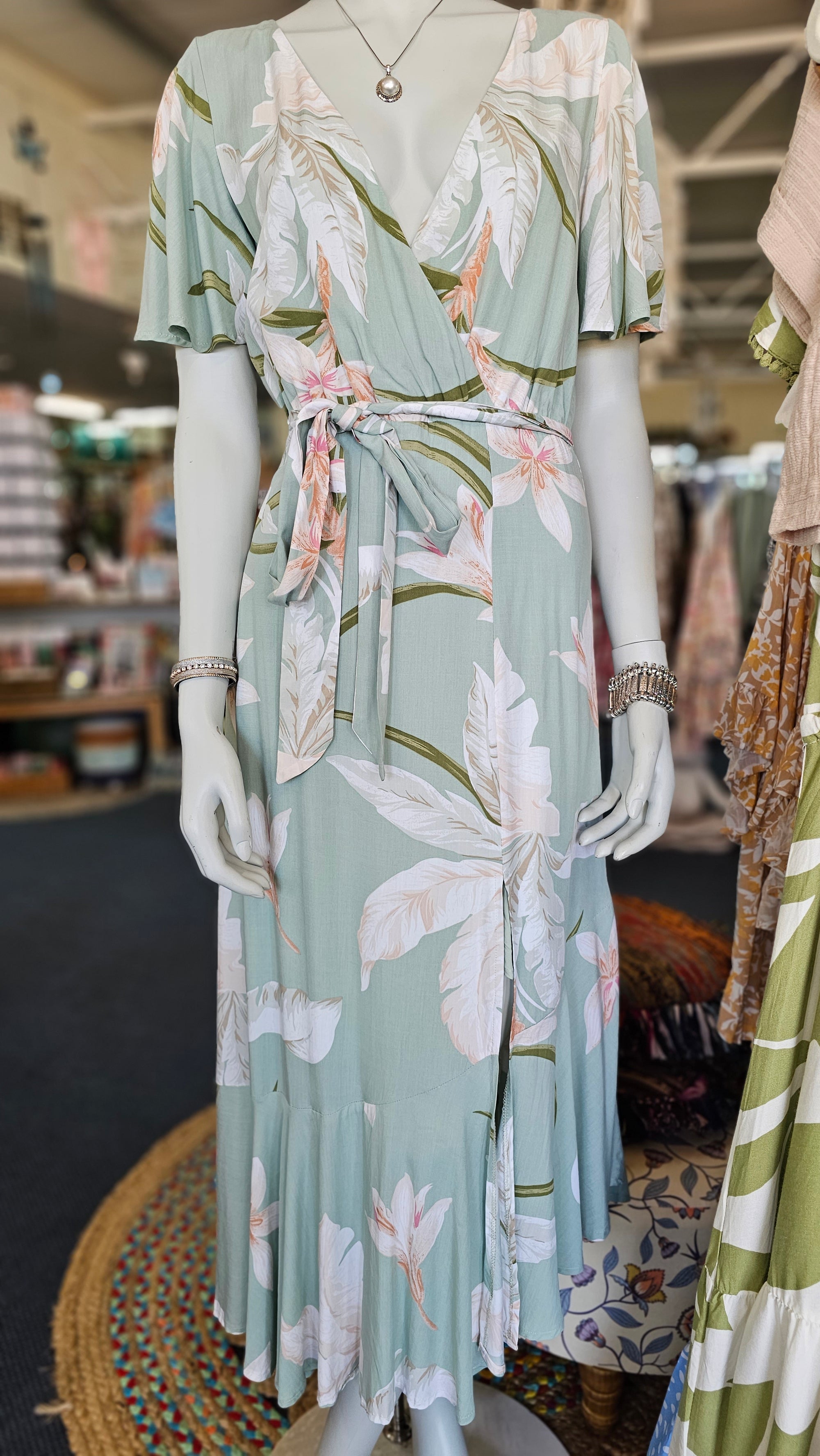 SAGE TROPICAL MIDI WITH TIE