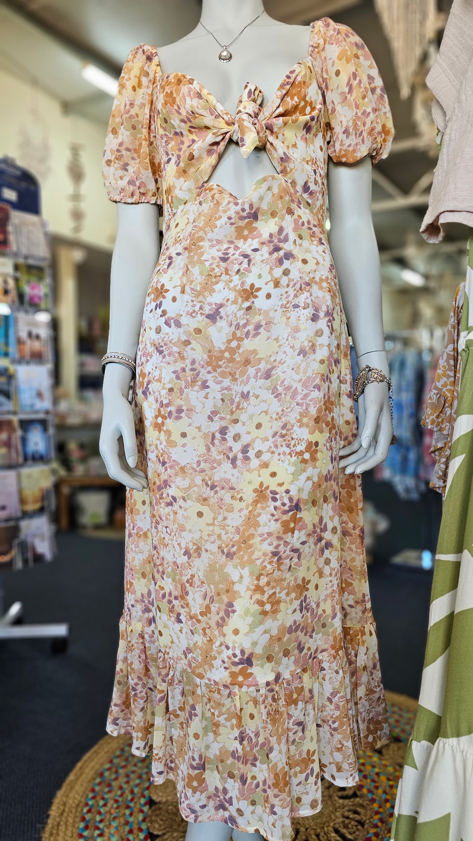 FLORAL BREEZE TIE FRONT MIDI DRESS