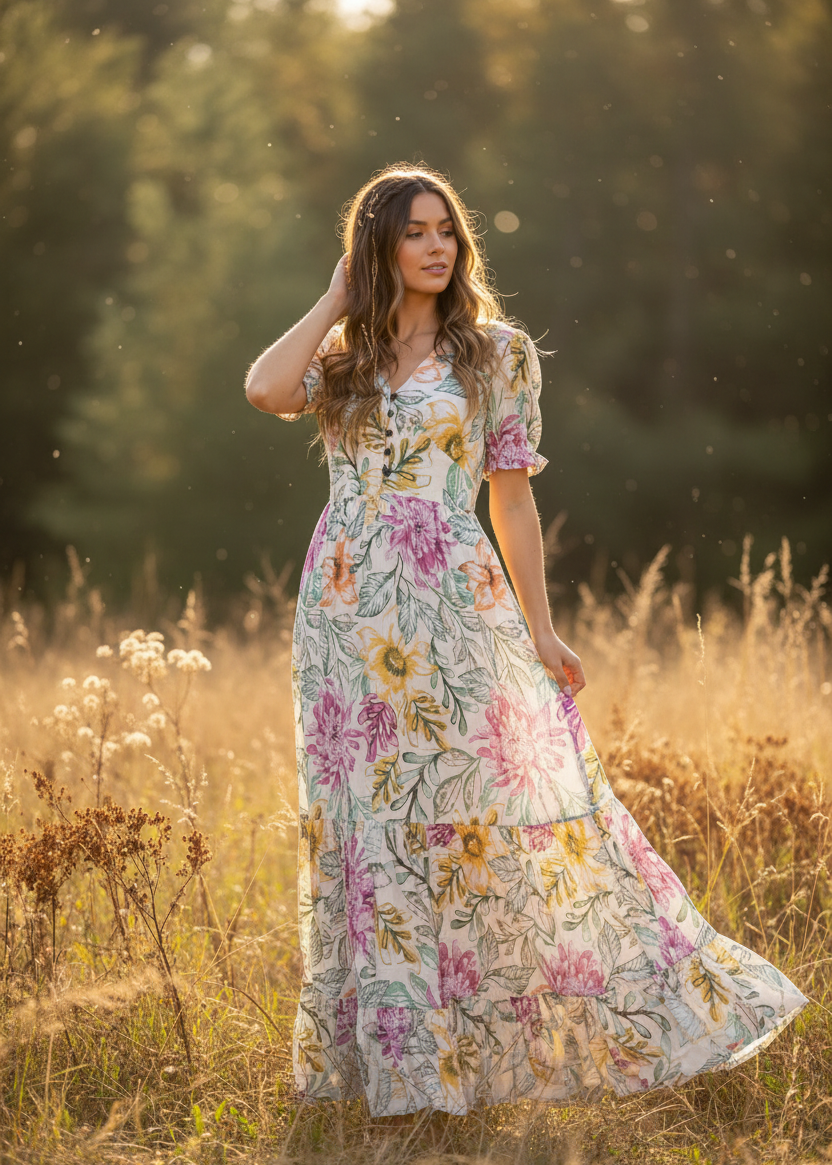 Keily Flounce Sleeve Maxi Dress