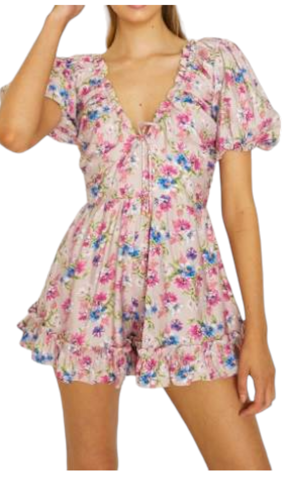 PINK FLORAL JUMPSUIT V NECK