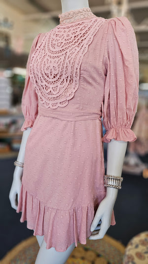 ROSE LACE HIGH COLLAR DRESS