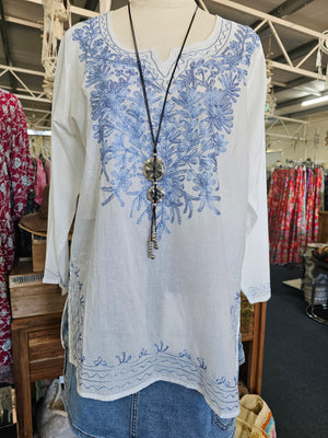 COTTON LONG SLEEVE KURTA WITH EMBROIDERY