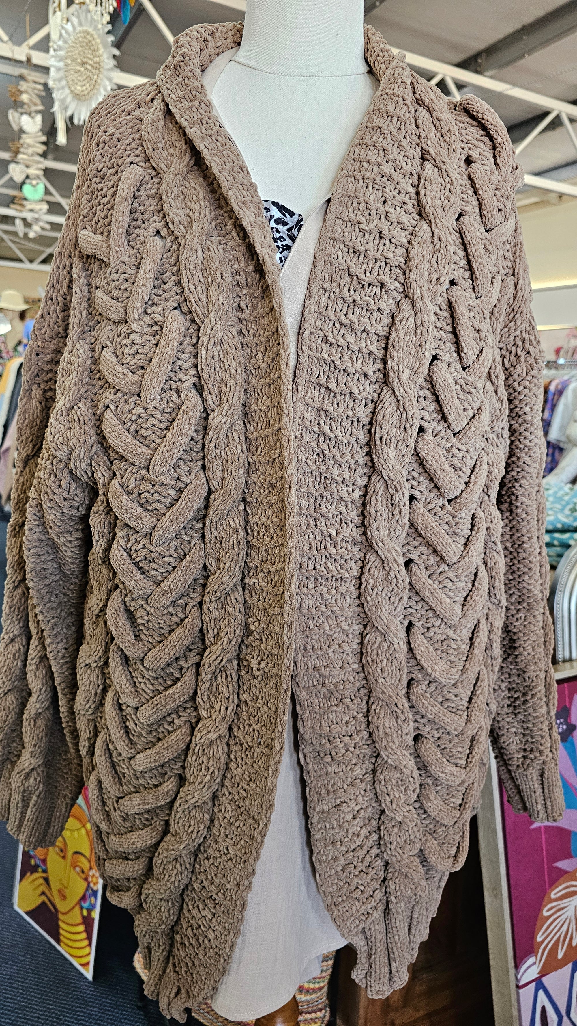 CABLE KNIT WOOL JACKET BROWN