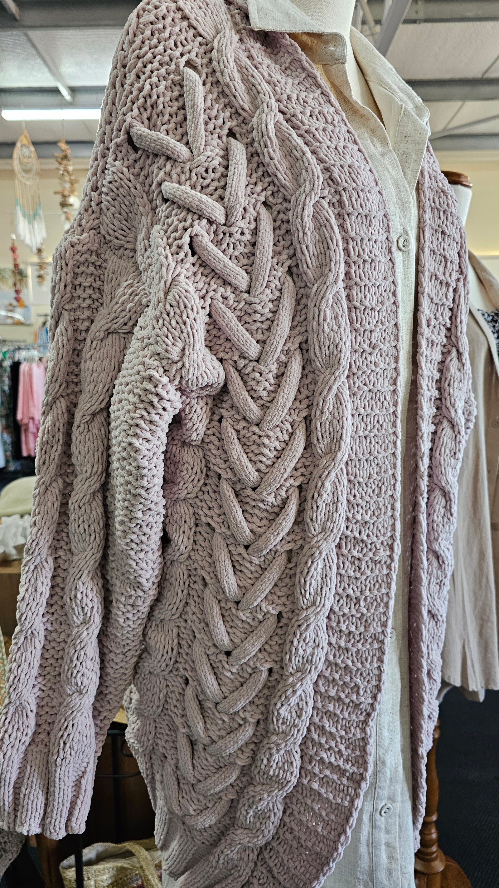 CABLE KNIT WOOL JACKET TAUPE