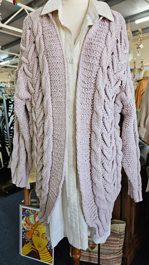 CABLE KNIT WOOL JACKET TAUPE