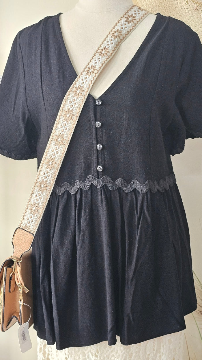 Helena Baby Doll Top with Ric Rac Trim