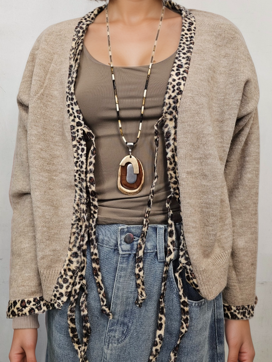Leopard Collar Tie Front Jumper