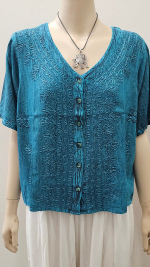 Cropped Crepe Button Up Top