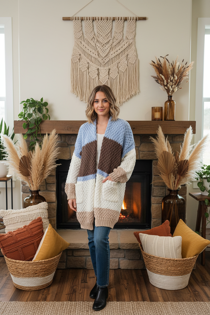 #Olwen Puff Knit Long Cardigan