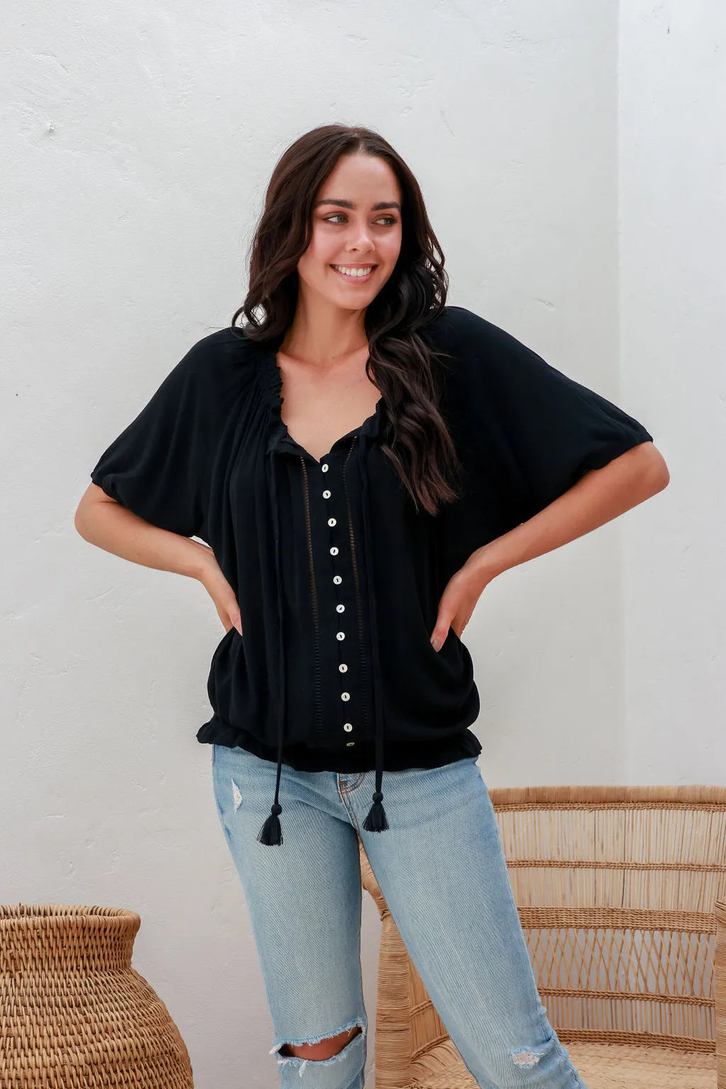 MID SLEEVE BLOUSE W/BAND