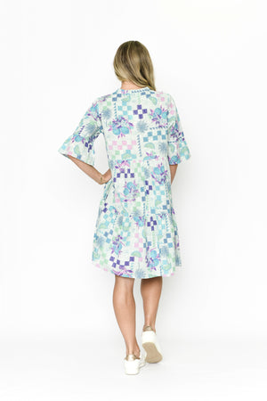 Maya Button V Neck Layer Dress - Blossom Print