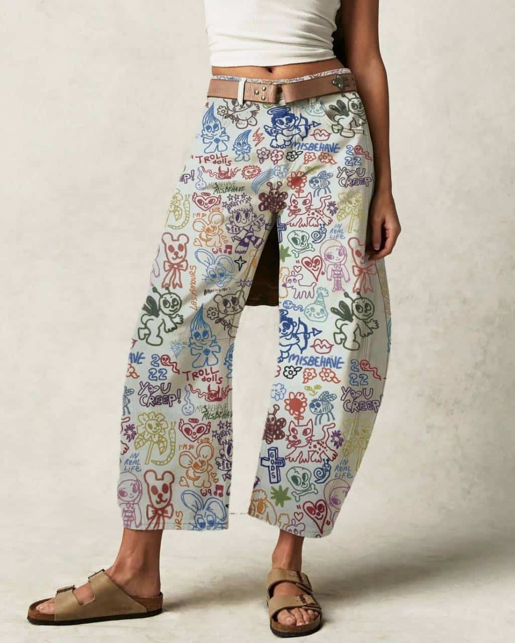 Mid Rise Printed Barrel Denim Jeans