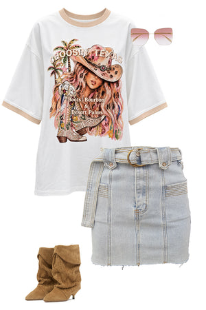 Stretch Denim Belt Mini Skirt