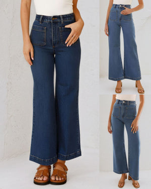 #Front Pocket Denim Flare Jeans