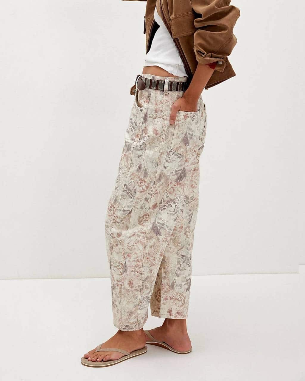Mid Rise Printed Barrel Denim Jeans