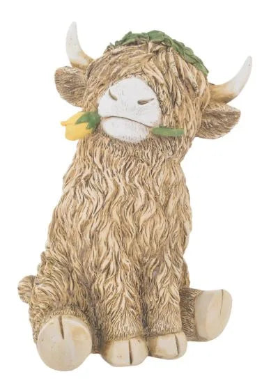 Highland Cow With Flower Decor