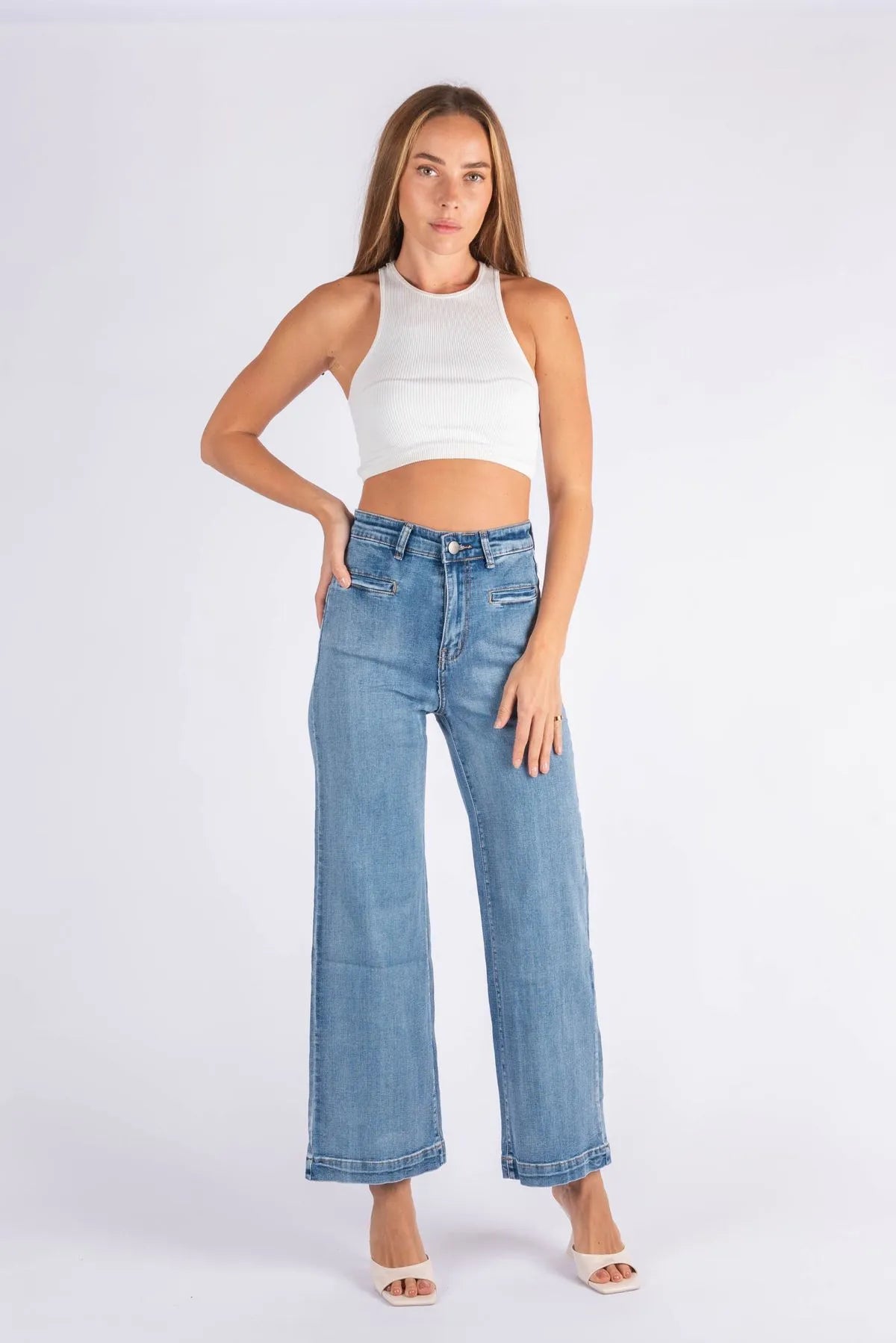 #Slice Pocket Denim Flare Jeans