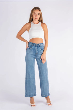 #Slice Pocket Denim Flare Jeans