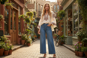 #Slice Pocket Denim Flare Jeans