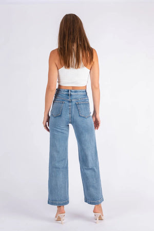 #Slice Pocket Denim Flare Jeans