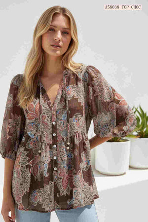 #Gardenia V-neck Button Up Top