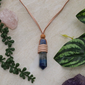 Crystal Point Leather Wrapped Necklace