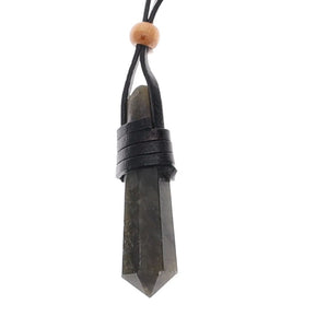 Crystal Point Leather Wrapped Necklace