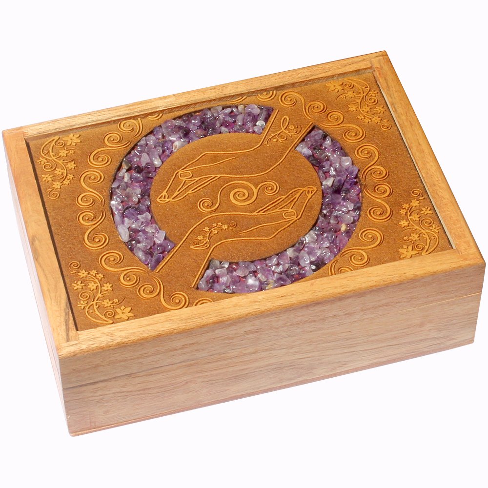 Amethyst Hamsa hands Wooden Box